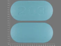 Pill with imprint 203, blue, capsule, 19 mm (Cefuroxime Axetil 500 mg)