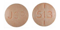 Pill with imprint JSP 513, orange, round, 7 mm (Levothyroxine Sodium 0.025 mg)
