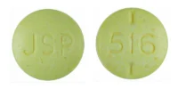 Pill with imprint JSP 516, yellow, round, 7 mm (Levothyroxine Sodium 0.1 mg)