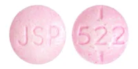 Pill with imprint JSP 522, pink, round, 7 mm (Levothyroxine Sodium 200 mcg)