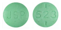 Pill with imprint JSP 523, green, round, 7 mm (Levothyroxine Sodium 0.3 mg)