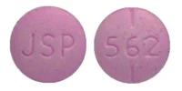 Pill with imprint JSP 562, red, round, 7 mm (Levothyroxine Sodium 0.112 mg)