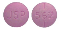 Pill with imprint JSP 562, red, round, 7 mm (Levothyroxine Sodium 112 mcg)