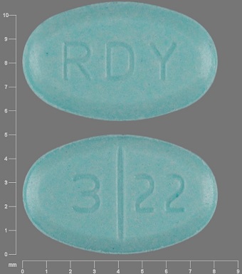 Pill with imprint RDY 322, blue, oval, 8 mm (Glimepiride 4 mg)