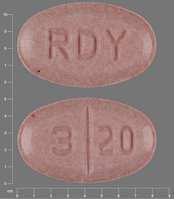 Pill with imprint RDY 320, pink, oval, 8 mm (Glimepiride 1 mg)