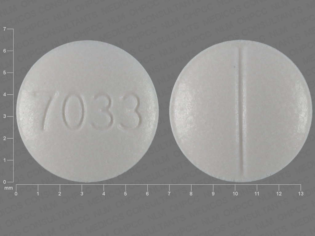 Pill with imprint 7033, white, round, 6 mm (Fludrocortisone Acetate 0.1 mg)