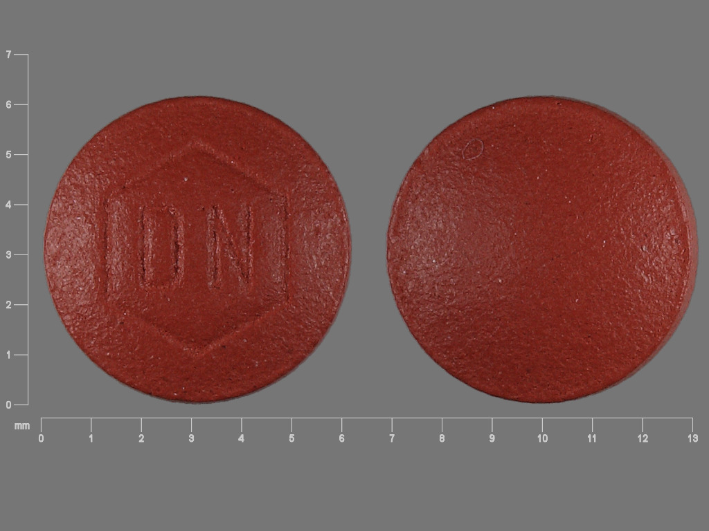 Pill with imprint DN, red, round, 6 mm (Estradiol Valerate 1 mg)