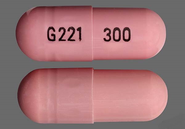 Pill with imprint 300 G221, pink, capsule, 18 mm (Lithium Carbonate 300 mg)