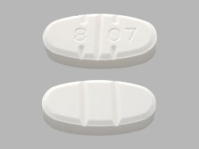 Pill with imprint 8 07, white, oval, 17 mm (Trazodone Hydrochloride 150 mg)
