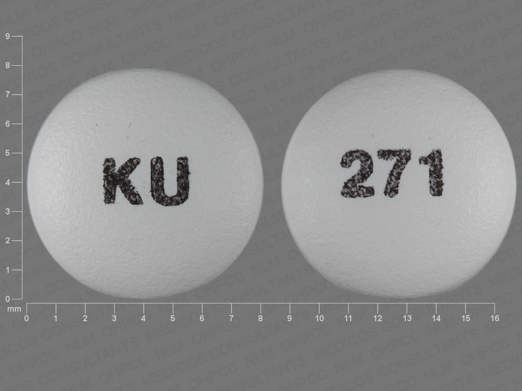 Pill with imprint KU 271, white, round, 8 mm (Oxybutynin Chloride 10 mg)
