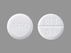 Pill with imprint APO DES 01, white, round, 6 mm (Desmopressin Acetate 0.1 mg)