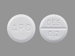 Pill with imprint APO DES 02, white, round, 8 mm (Desmopressin Acetate 0.2 mg)
