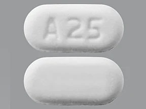 Pill with imprint A25, white, oval, 8 mm (Ezetimibe 10 mg)