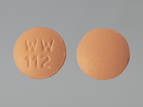 Pill with imprint WW 112, orange, round, 17 mm (Doxycycline Hyclate 100 mg)