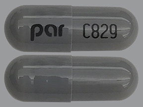 Pill with imprint par C829, gray, capsule, 18 mm (Diltiazem Hydrochloride 120 mg)
