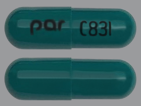 Pill with imprint par C831, green, capsule, 24 mm (Diltiazem Hydrochloride 240 mg)