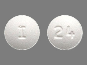 Pill with imprint I 24, white, round, 7 mm (Donepezil Hydrochloride 5 mg)