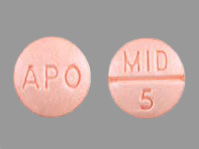 Pill with imprint APO MID 5, orange, round, 7 mm (Midodrine Hydrochloride 5 mg)
