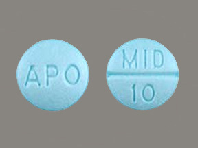 Pill with imprint APO MID 10, blue, round, 7 mm (Midodrine Hydrochloride 10 mg)