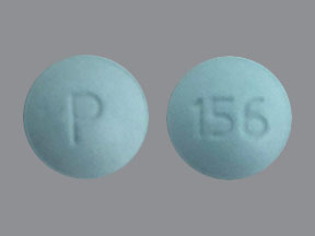 Pill with imprint P 156, blue, round, 9 mm (Varenicline Tartrate 1 mg)