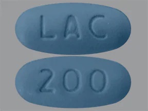 Pill with imprint LAC 200, blue, oval, 17 mm (Lacosamide 200 mg)