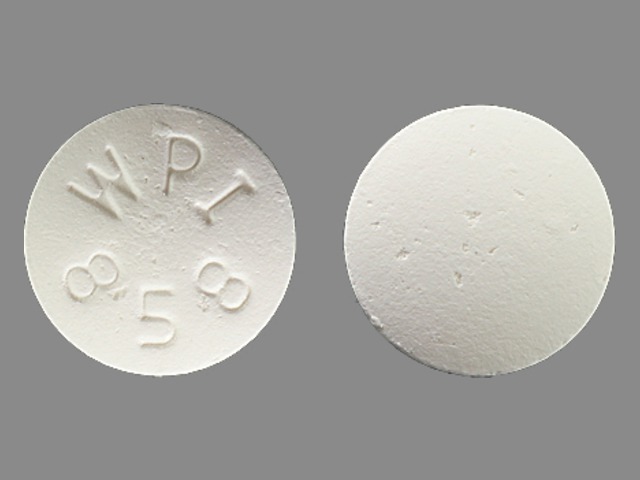 Pill with imprint WPI 858, white, round, 10 mm (Bupropion Hydrochloride 100 mg)