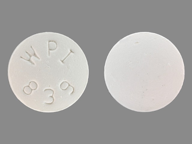 Pill with imprint WPI 839, white, round, 10 mm (Bupropion Hydrochloride 150 mg)