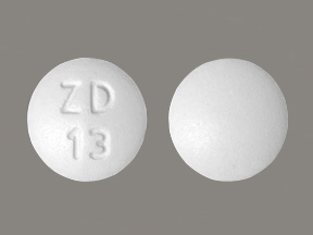 Pill with imprint ZD 13, white, round, 12 mm (Topiramate 200 mg)