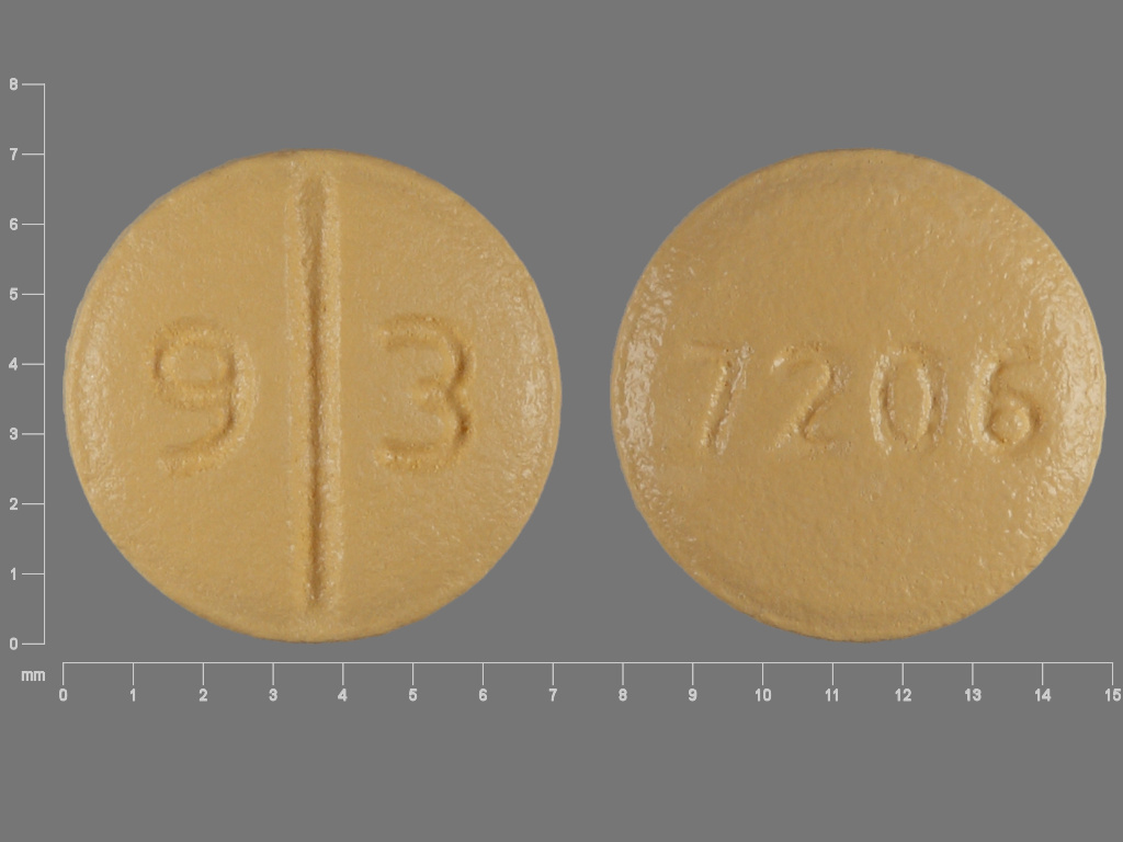 Pill with imprint 9 3 7206, yellow, round, 7 mm (Mirtazapine 15 mg)