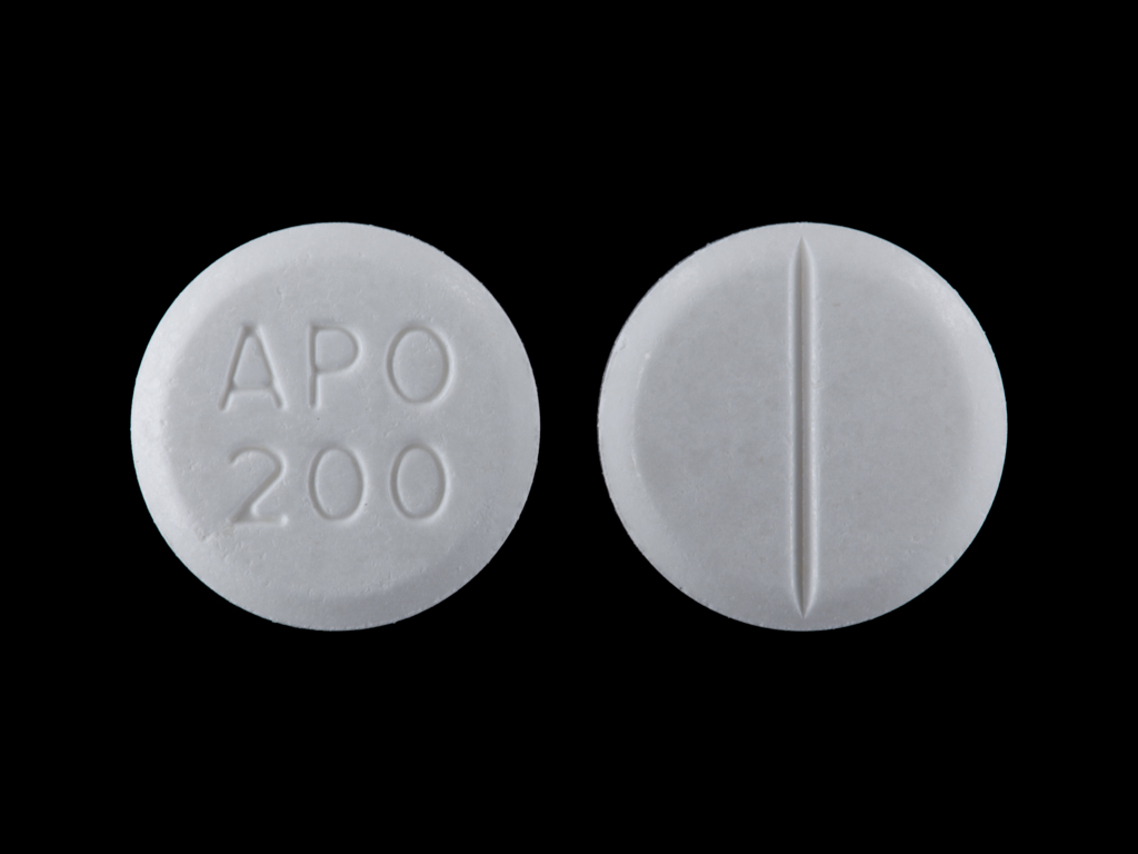 Pill with imprint APO 200, white, round, 10 mm (Carbamazepine 200 mg)