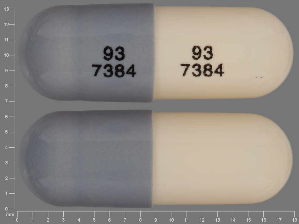 Pill with imprint 93 7384 93 7384, brown & gray, capsule, 18 mm (Venlafaxine Hydrochloride 37.5 mg)