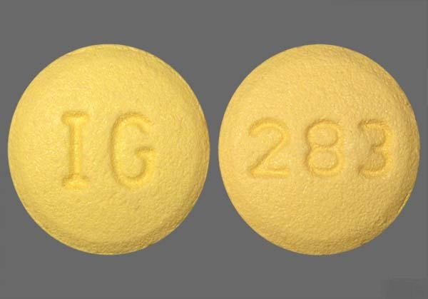 Pill with imprint IG 283, yellow, round, 7 mm (Cyclobenzaprine 10 mg)