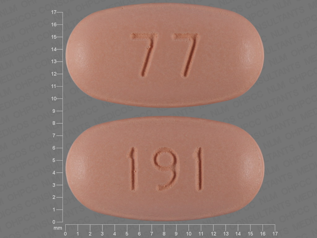 Pill with imprint 191 77, orange, oval, 16 mm (Capecitabine 500 mg)