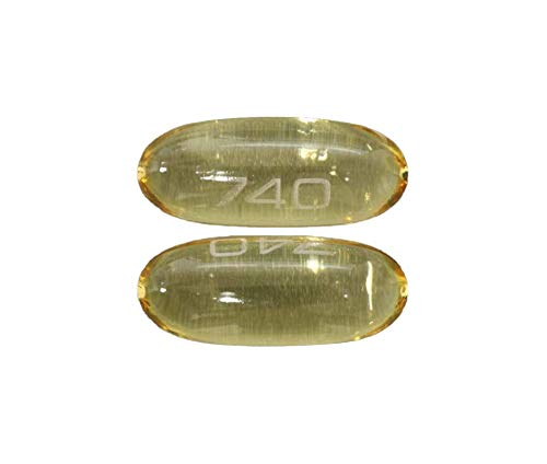 Pill with imprint 740, yellow, capsule, 24 mm (Omega-3-Acid Ethyl Esters 900 mg)