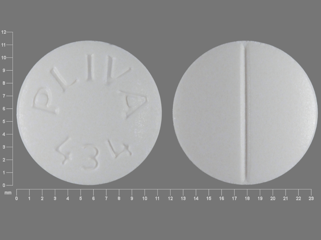 Pill with imprint PLIVA 434, white, round, 11 mm (Trazodone Hydrochloride 100 mg)