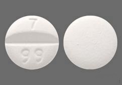 Pill with imprint 7 99, white, round, 11 mm (Labetalol Hydrochloride 200 mg)