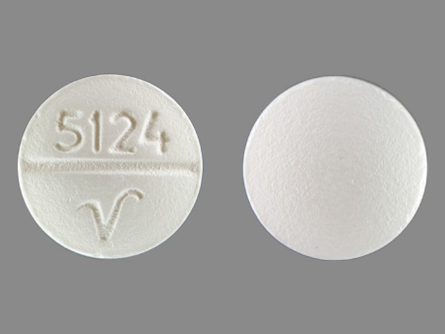 Pill with imprint 5124 V, white, round, 9 mm (Propafenone Hydrochloride 150 mg)