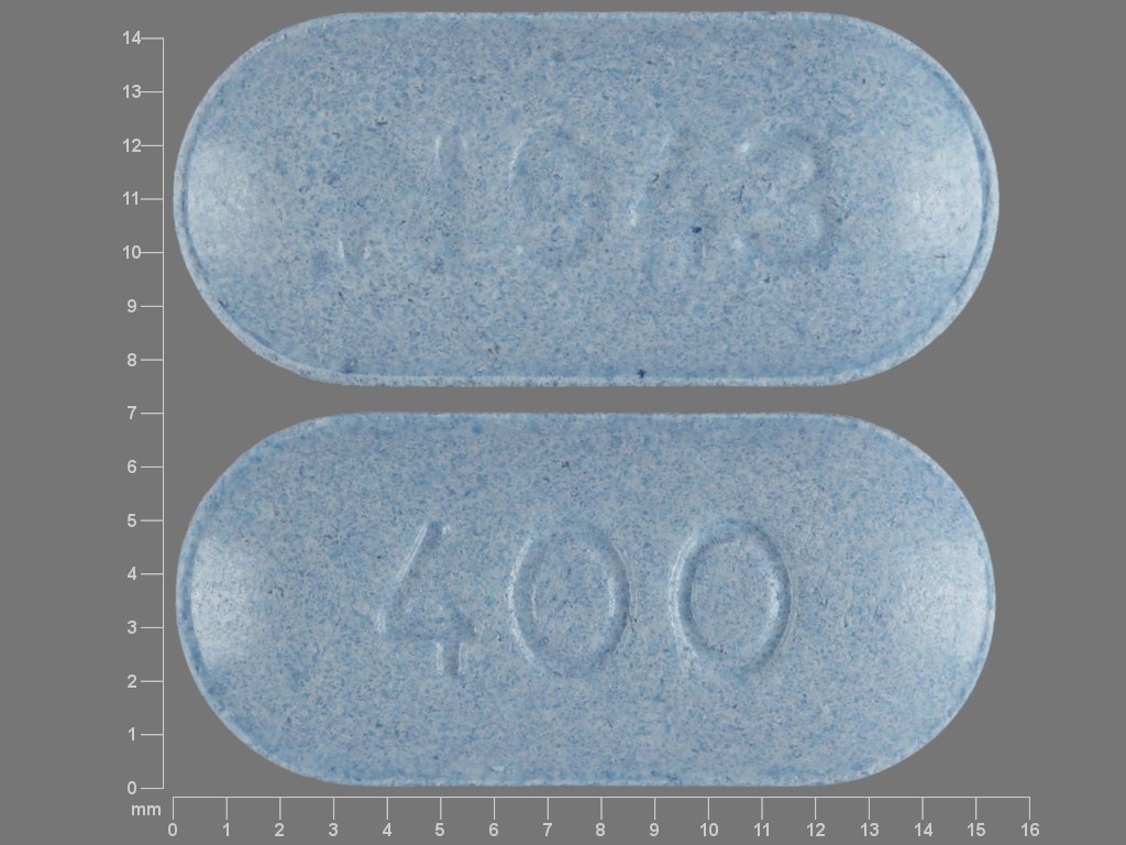Pill with imprint N943 400, blue, oval, 15 mm (Acyclovir 400 mg)