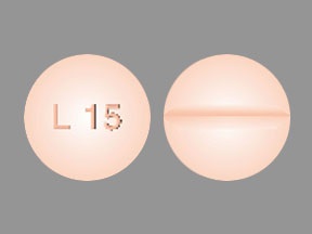 Pill with imprint L15, orange, round, 6 mm (Levothyroxine Sodium 0.025 mg)