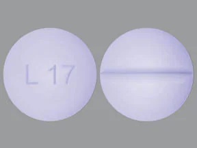 Pill with imprint L17, purple, round, 6 mm (Levothyroxine Sodium 0.075 mg)