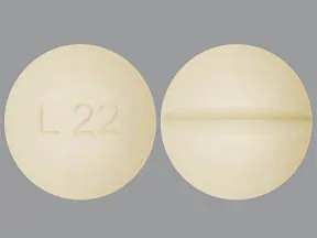 Pill with imprint L22, brown, round, 6 mm (Levothyroxine Sodium 0.125 mg)