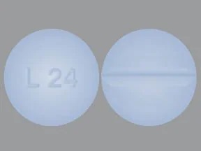 Pill with imprint L24, blue, round, 6 mm (Levothyroxine Sodium 0.15 mg)