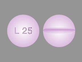 Pill with imprint L25, purple, round, 6 mm (Levothyroxine Sodium 0.175 mg)