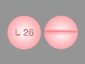Pill with imprint L26, pink, round, 6 mm (Levothyroxine Sodium 0.2 mg)