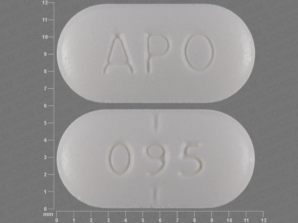 Pill with imprint APO 095, white, capsule, 11 mm (Doxazosin 4 mg)