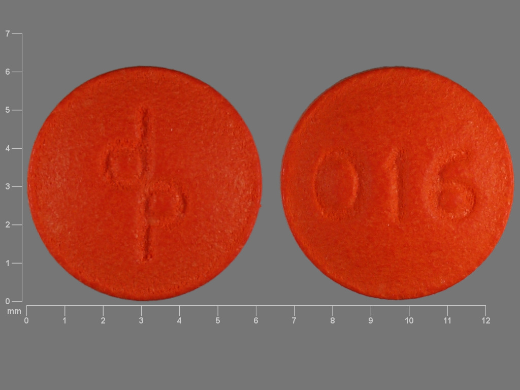Pill with imprint dp 016, orange, round, 3 mm (Levonorgestrel and Ethinyl Estradiol Levonorgestrel 0.1 mg / Ethinyl Estradiol 0.02 mg)