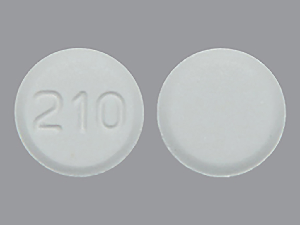 Pill with imprint 210, white, round, 8 mm (Amlodipine Besylate 5 mg)