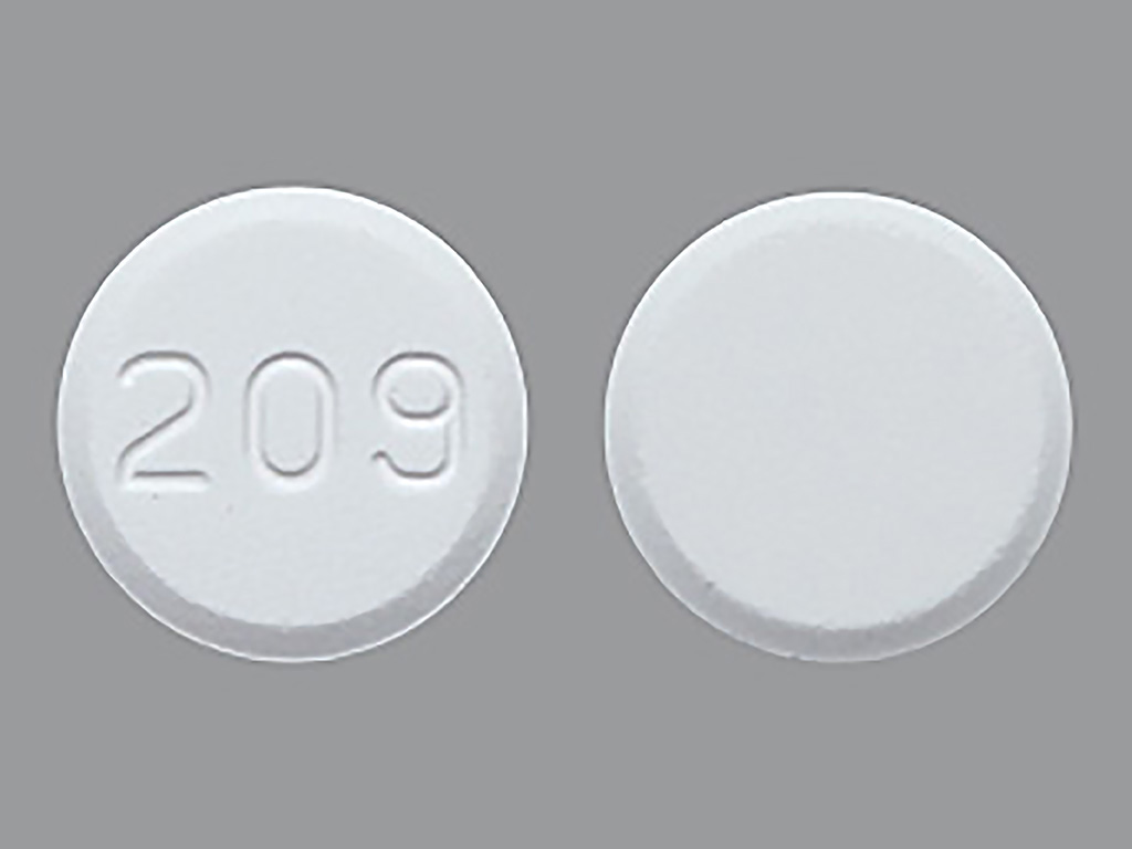 Pill with imprint 209, white, round, 11 mm (Amlodipine Besylate 10 mg)