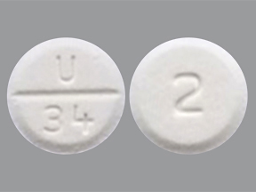 Pill with imprint U 34 2, white, round, 7 mm (Lorazepam 2 mg)