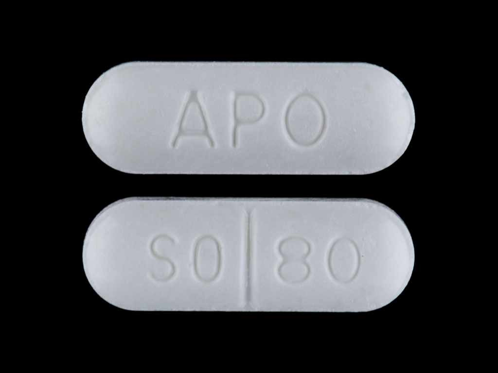 Pill with imprint APO SO 80, white, oval, 10 mm (Sotalol Hydrochloride 80 mg)
